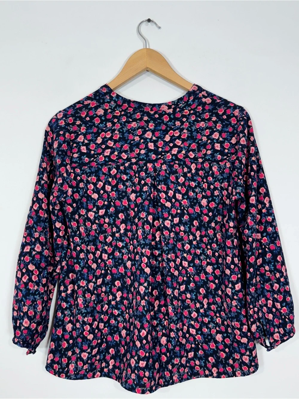 WSH48 {J. Crew} Blue Pink Floral Long Sleeve V-Neck Tunic Blouse Top Shirt